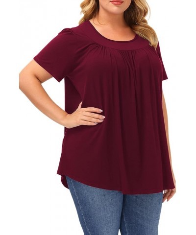 Women Plus Size Tops Shirts Summer Short Sleeve Loose Fit Casual T Shirts Wine Red $12.41 T-Shirts