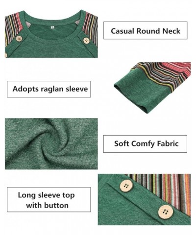 Plus Size Tops for Women Casual Long Sleeve Shirts Crew Neck Fall Tee Autumn Tunic Blouses XL-5X 3925-green Stripe $14.85 Tops