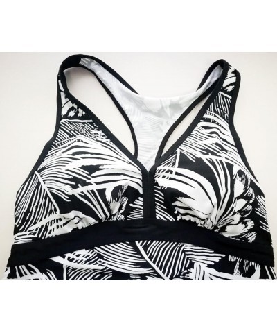 Women Racerback Tankini Swimdress Tummy Control Two Piece Vintage Bathing Suit Floral Print Black Floral $17.66 Swimsuits