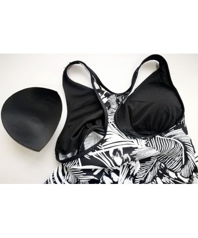 Women Racerback Tankini Swimdress Tummy Control Two Piece Vintage Bathing Suit Floral Print Black Floral $17.66 Swimsuits