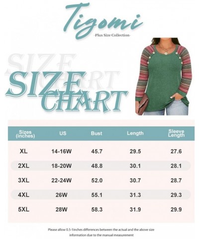 Plus Size Tops for Women Casual Long Sleeve Shirts Crew Neck Fall Tee Autumn Tunic Blouses XL-5X 3925-green Stripe $14.85 Tops