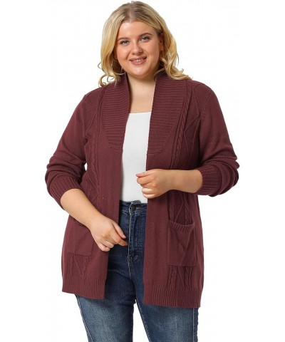 Women's Plus Size Classic Cardigan Sweaters Long Sleeve with Pockets Lightweight Cardigans Burgundy $19.97 Sweaters