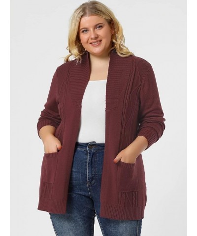 Women's Plus Size Classic Cardigan Sweaters Long Sleeve with Pockets Lightweight Cardigans Burgundy $19.97 Sweaters