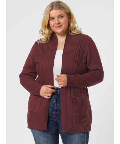 Women's Plus Size Classic Cardigan Sweaters Long Sleeve with Pockets Lightweight Cardigans Burgundy $19.97 Sweaters