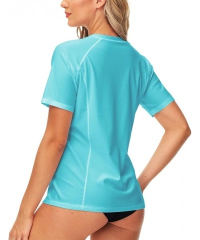 Women Zip Rash Guard UPF 50+ Gradient Short Sleeve Swim Top Surf Shirts Aqua $13.33 Swimsuits