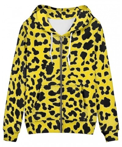 Regular Womens Zip Up Hoodies with Pocket Comfy Soft Fall Winter Plus Size Hooded Sweatshirt Ladies Sport Coat Yellow Leopard...