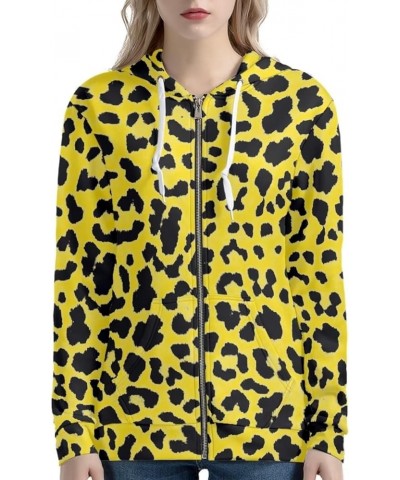 Regular Womens Zip Up Hoodies with Pocket Comfy Soft Fall Winter Plus Size Hooded Sweatshirt Ladies Sport Coat Yellow Leopard...