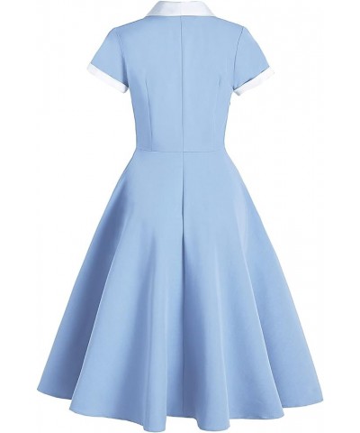 Women 1950s Vintage Shirt Dress 40s 50s Cape Collar A-line Swing Office Work Party Tea Dresses Blue + White $14.31 Dresses