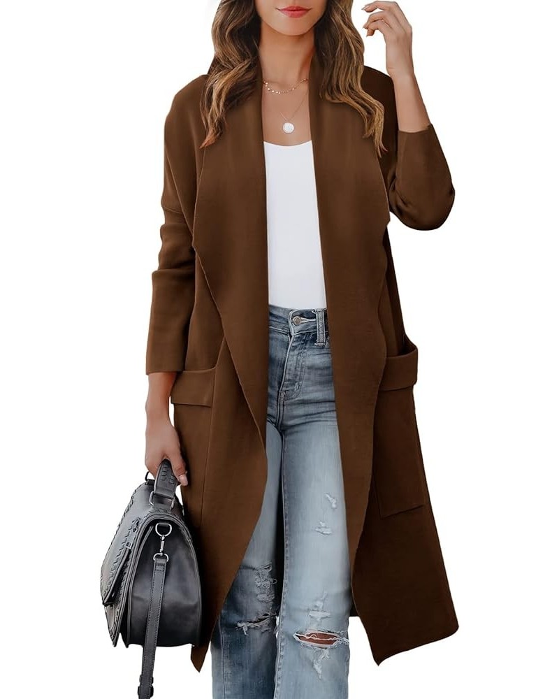 Women's Cardigan 2023 Long Sleeve Draped Open Front Casual Knit Oversized Long Jacket Sweater Coat with Pockets Brown $26.51 ...