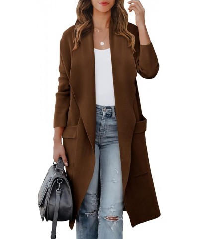 Women's Cardigan 2023 Long Sleeve Draped Open Front Casual Knit Oversized Long Jacket Sweater Coat with Pockets Brown $26.51 ...