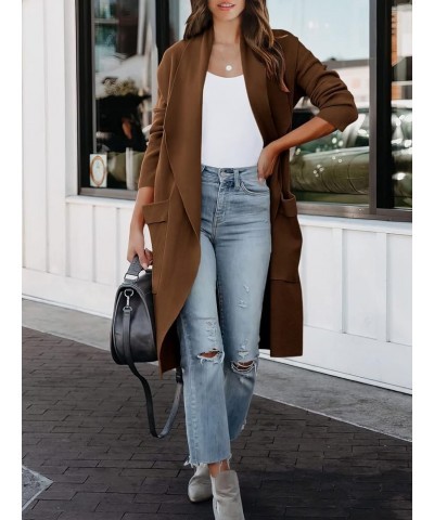 Women's Cardigan 2023 Long Sleeve Draped Open Front Casual Knit Oversized Long Jacket Sweater Coat with Pockets Brown $26.51 ...