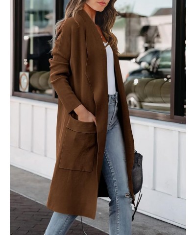 Women's Cardigan 2023 Long Sleeve Draped Open Front Casual Knit Oversized Long Jacket Sweater Coat with Pockets Brown $26.51 ...