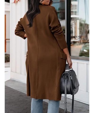 Women's Cardigan 2023 Long Sleeve Draped Open Front Casual Knit Oversized Long Jacket Sweater Coat with Pockets Brown $26.51 ...