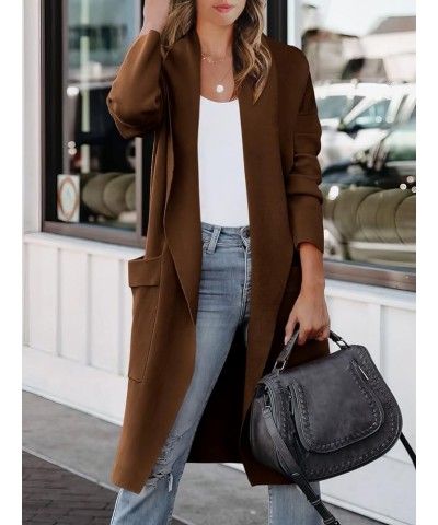 Women's Cardigan 2023 Long Sleeve Draped Open Front Casual Knit Oversized Long Jacket Sweater Coat with Pockets Brown $26.51 ...