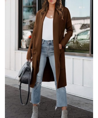 Women's Cardigan 2023 Long Sleeve Draped Open Front Casual Knit Oversized Long Jacket Sweater Coat with Pockets Brown $26.51 ...