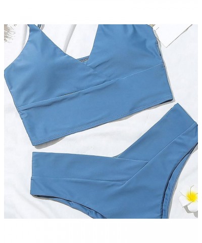 Women's Bikini Sets Two Piece Swimsuits High Waisted V Neck Twist Front Adjustable Spaghetti Straps Bathing Suit 01 Blue $6.4...