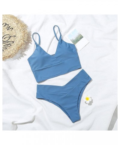 Women's Bikini Sets Two Piece Swimsuits High Waisted V Neck Twist Front Adjustable Spaghetti Straps Bathing Suit 01 Blue $6.4...