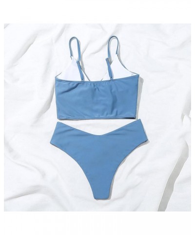 Women's Bikini Sets Two Piece Swimsuits High Waisted V Neck Twist Front Adjustable Spaghetti Straps Bathing Suit 01 Blue $6.4...