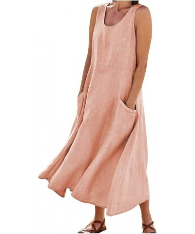 Linen Dress Women Casual Cocktail Dresses Summer Sleeveless Cotton Linen Pocket Dress Plus Size Sundresses 00-pink $9.25 Dresses