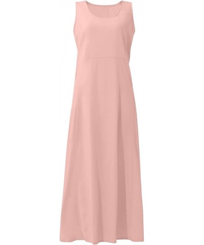 Linen Dress Women Casual Cocktail Dresses Summer Sleeveless Cotton Linen Pocket Dress Plus Size Sundresses 00-pink $9.25 Dresses