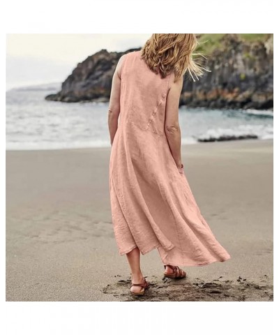 Linen Dress Women Casual Cocktail Dresses Summer Sleeveless Cotton Linen Pocket Dress Plus Size Sundresses 00-pink $9.25 Dresses