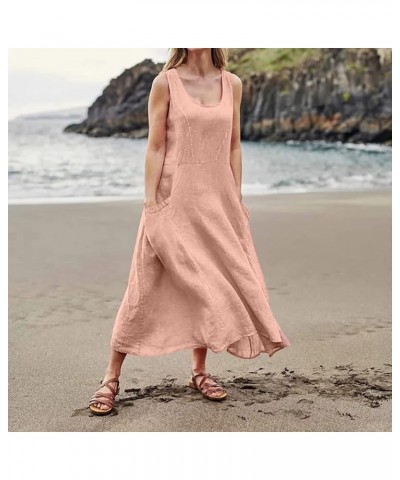 Linen Dress Women Casual Cocktail Dresses Summer Sleeveless Cotton Linen Pocket Dress Plus Size Sundresses 00-pink $9.25 Dresses