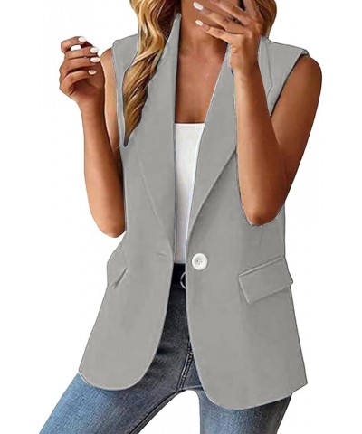 Black Blazer Women Fitted 2024 Sleeveless Button Down Blazer Jacket Solid Lapel Bussiness Casual Jacket with Pocket A6grey $9...