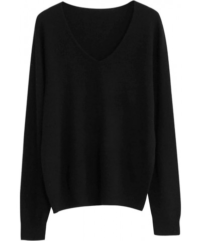 Women's Lightweight Wool Sweater Long Sleeve V Neck Knitted Pullover Tops Black $28.07 Sweaters