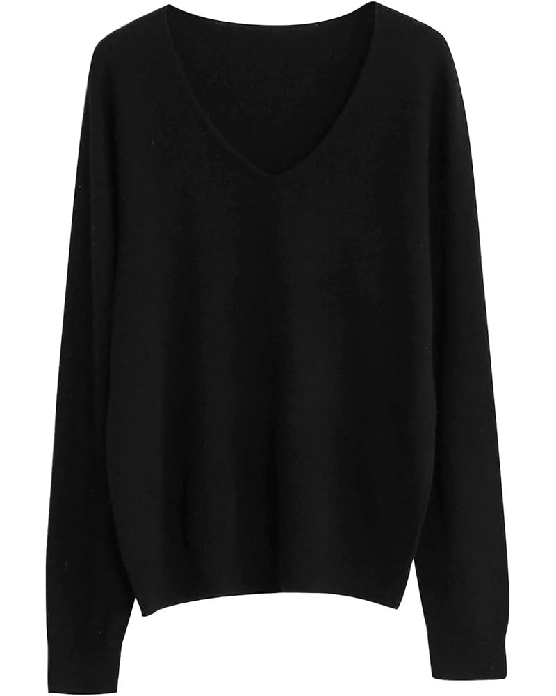 Women's Lightweight Wool Sweater Long Sleeve V Neck Knitted Pullover Tops Black $28.07 Sweaters