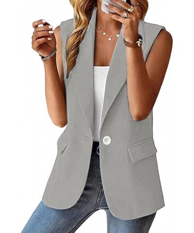 Black Blazer Women Fitted 2024 Sleeveless Button Down Blazer Jacket Solid Lapel Bussiness Casual Jacket with Pocket A6grey $9...