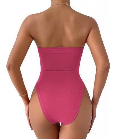 Women's Sexy V Neck Sleeveless Tube Top Bodysuit Leotard Clothing Hot Pink $17.48 Bodysuits