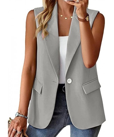 Black Blazer Women Fitted 2024 Sleeveless Button Down Blazer Jacket Solid Lapel Bussiness Casual Jacket with Pocket A6grey $9...