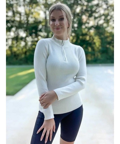 Fall Quarter Zip Pullover Sweaters for Women 2023 Long Sleeve Collared Fitted Ribbed Knit Tops White $18.00 Sweaters