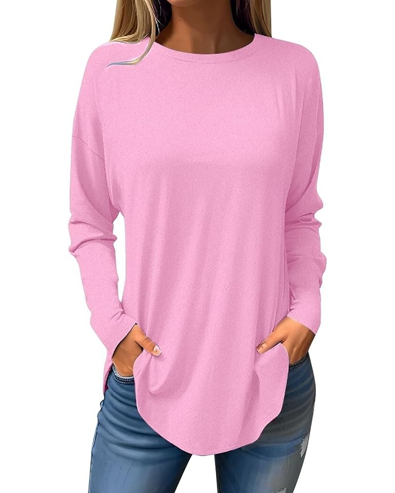 Plus Size Tops for Women Loose Round Neck Pullover Fall T Shirts Long Sleeve Sweatshirt Casual Floral Printing Blouse 1-pink ...