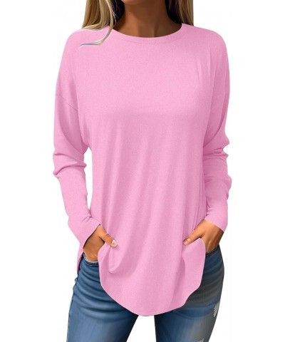 Plus Size Tops for Women Loose Round Neck Pullover Fall T Shirts Long Sleeve Sweatshirt Casual Floral Printing Blouse 1-pink ...