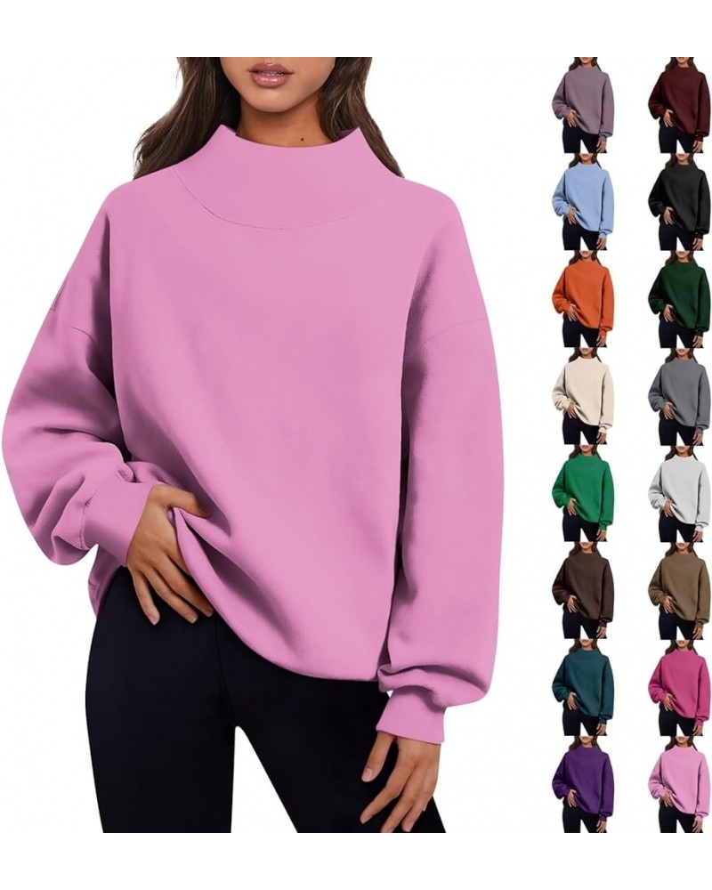 Womens Sweatshirt Turtleneck Long Sleeve Top Fleece Pullover Turtle Neck Shirts for Women Button Collar Sweatshirts C06-purpl...