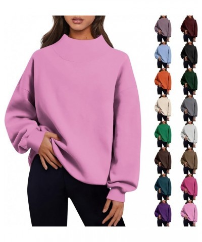 Womens Sweatshirt Turtleneck Long Sleeve Top Fleece Pullover Turtle Neck Shirts for Women Button Collar Sweatshirts C06-purpl...