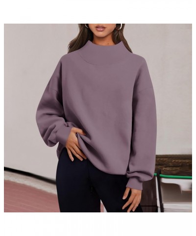 Womens Sweatshirt Turtleneck Long Sleeve Top Fleece Pullover Turtle Neck Shirts for Women Button Collar Sweatshirts C06-purpl...