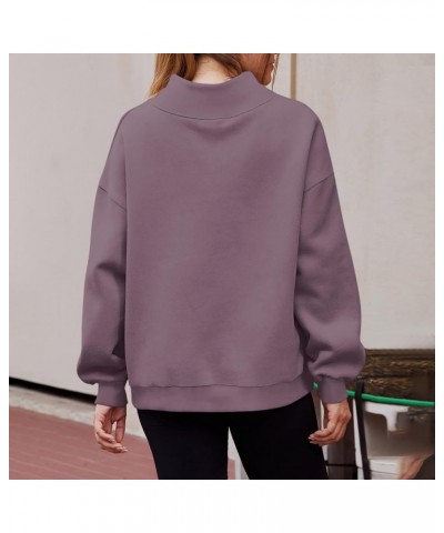 Womens Sweatshirt Turtleneck Long Sleeve Top Fleece Pullover Turtle Neck Shirts for Women Button Collar Sweatshirts C06-purpl...