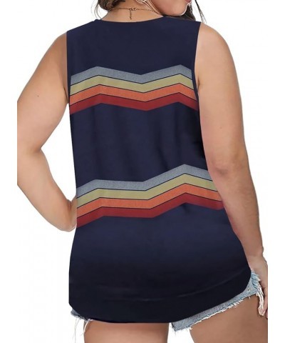 Womens Plus Size Tank Tops Sleeveless Striped V Neck Colorblock Summer Blouses Shirts(1X-5X) C Blue $11.75 Tops