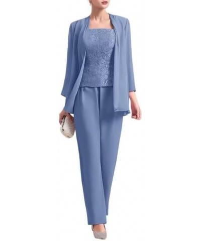 3 Pieces Mother of The Bride Pant Suits Chiffon Long Sleeve Lace Formal Outfit Set Lace Wedding Evening Dress with Jacket Sto...