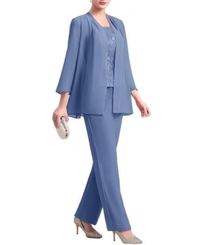 3 Pieces Mother of The Bride Pant Suits Chiffon Long Sleeve Lace Formal Outfit Set Lace Wedding Evening Dress with Jacket Sto...