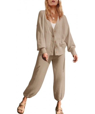 Womens Loungewear Set Cardigan Lounge Set Cozy Knit Set Macthing 2 Piece Outfits Button Sweater Set Khaki $20.71 Sleep & Lounge