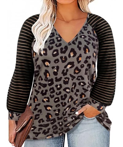 Plus Size T Shirt for Women Long Sleeve Raglan Tops Tee Shirts Color Block Top Leopard Plaid Print XL-5XL 14W-28W 9_ F002_ La...