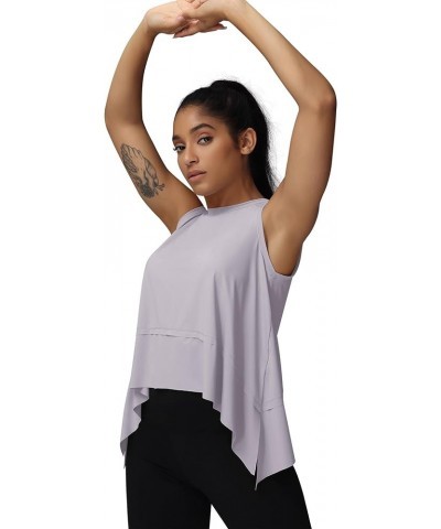 Womens Workout Crop Tops Sleeveless Athletic Yoga Cropped Tank Top Flowy Quick Dry Running Gym Shirts Loose Casual Grey Purpl...