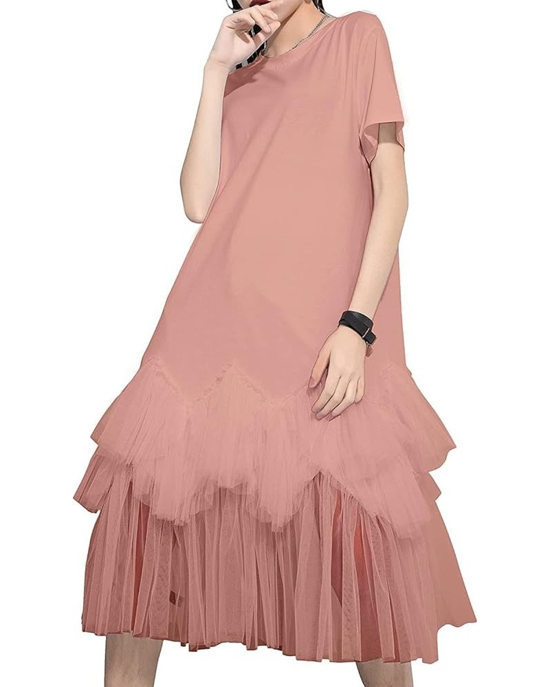 Women's Casual Short Sleeve Crew Neck Tutu Tulle Dress with an Oversized Fit GY2266 Dusty Rose $24.91 Dresses