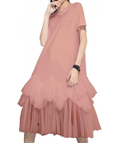 Women's Casual Short Sleeve Crew Neck Tutu Tulle Dress with an Oversized Fit GY2266 Dusty Rose $24.91 Dresses