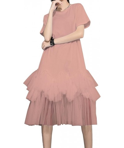 Women's Casual Short Sleeve Crew Neck Tutu Tulle Dress with an Oversized Fit GY2266 Dusty Rose $24.91 Dresses