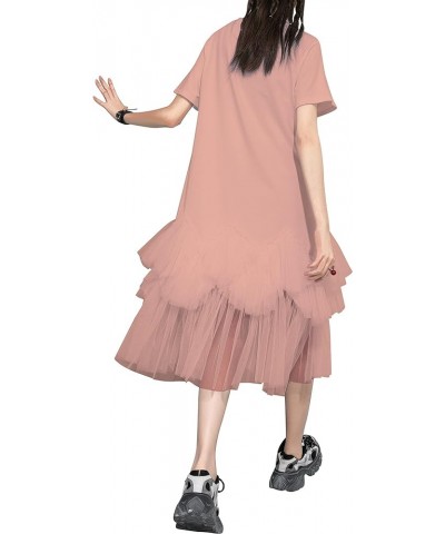 Women's Casual Short Sleeve Crew Neck Tutu Tulle Dress with an Oversized Fit GY2266 Dusty Rose $24.91 Dresses