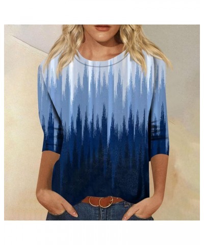 Womens Spring Fashion Tops 3/4 Sleeve Crewneck Cute Shirts Casual Print Trendy Blouses Three Quarter Length T Shirt 09-blue $...